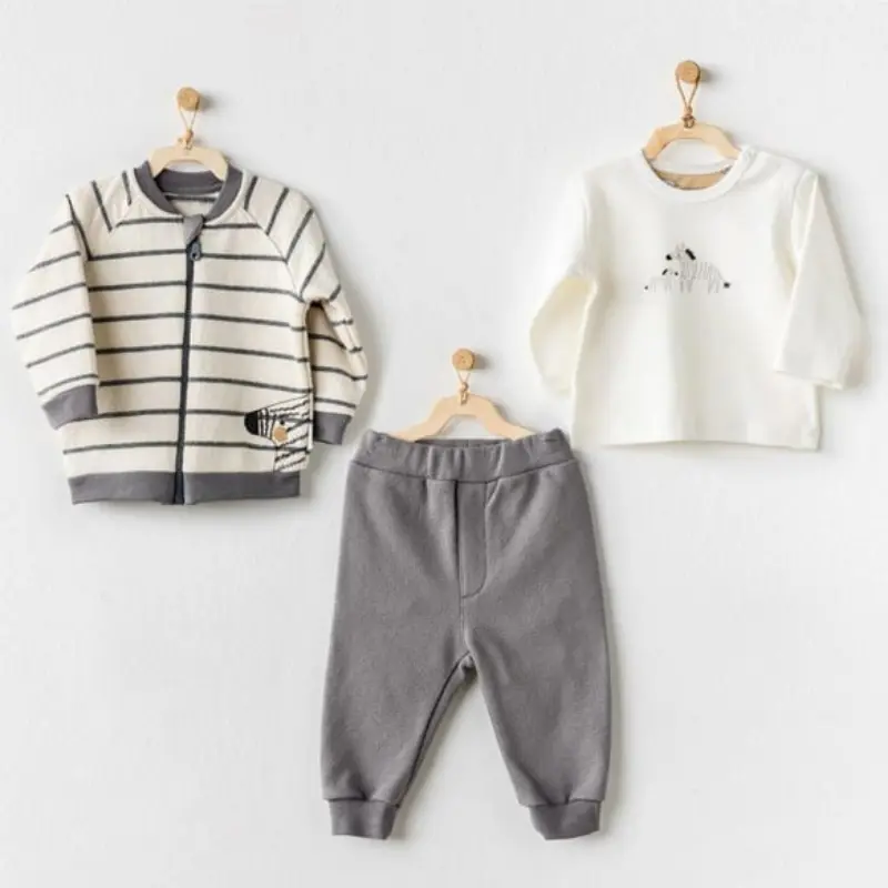Andywawa AC24160 Ensemble bébé 3 pièces Petit Zèbre Écru Gris
