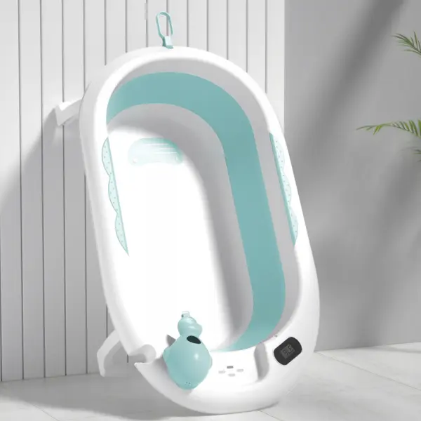 Baignoire Bébé Pliable avec Coussin Ergonomique Antidérapant - Blue