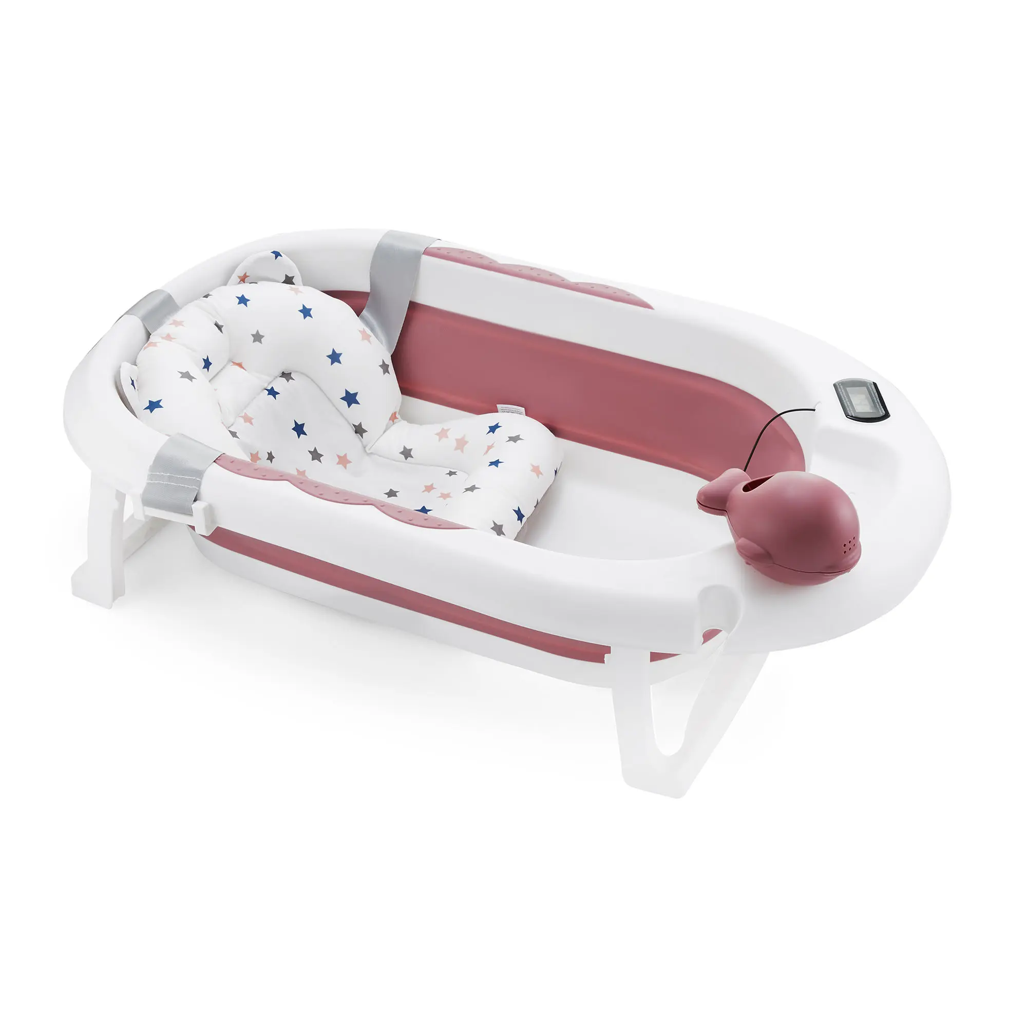 xx Baignoire Bébé Pliable avec Coussin Ergonomique Antidérapant -Rose