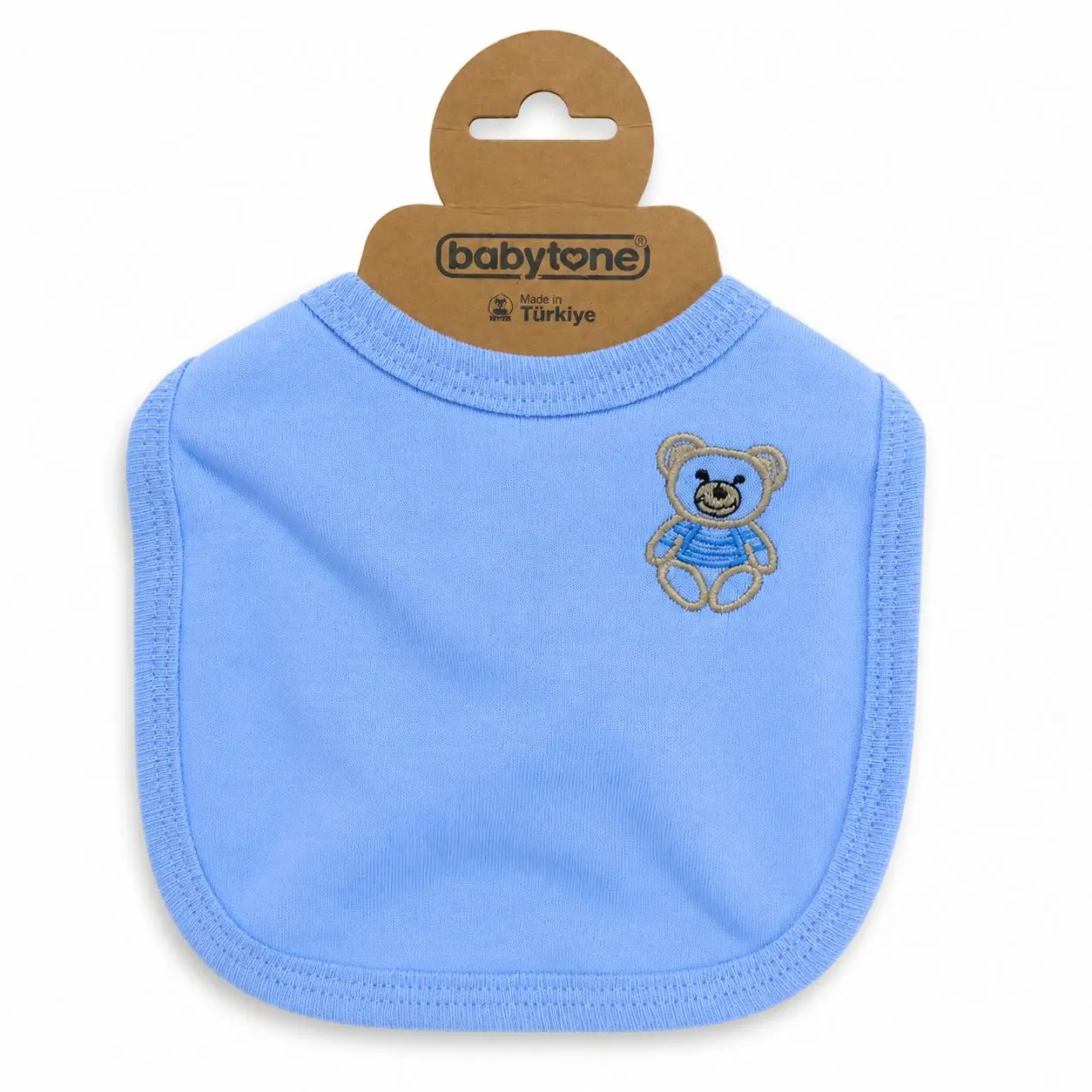 xx Bavoir Bébé Bleu Ciel Babytone – En Coton avec Motif Ourson Brodé