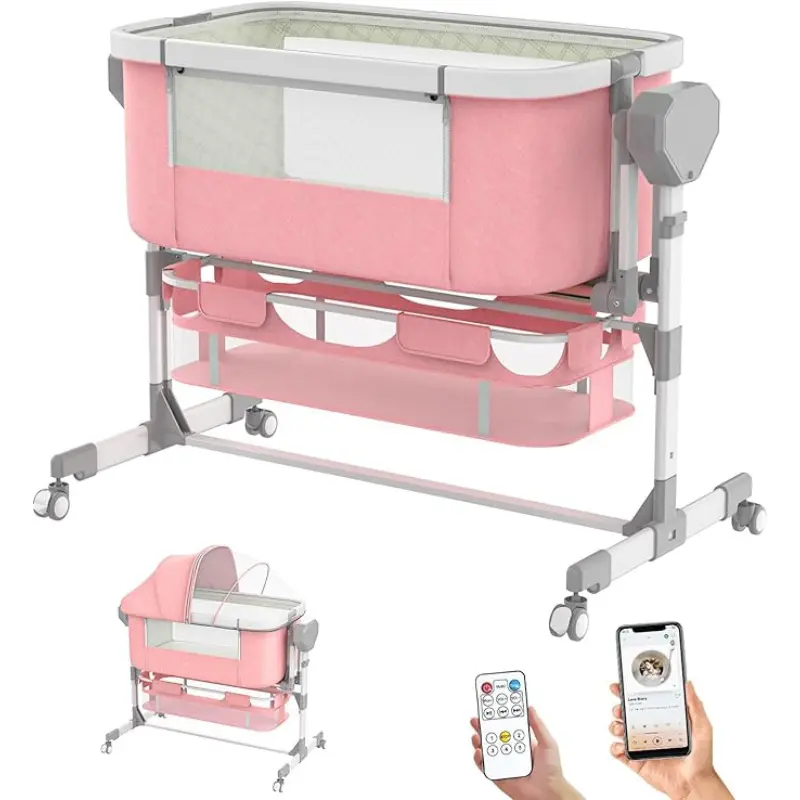 xx Berceau Électrique Bébé Multifonction avec Balancement Automatique Télécommande et Moustiquaire Rose - kidilo