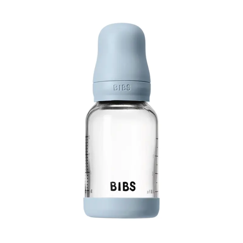 xx Biberon en Verre 120ml avec Tétine en Silicone Débit Lent - Baby Blue