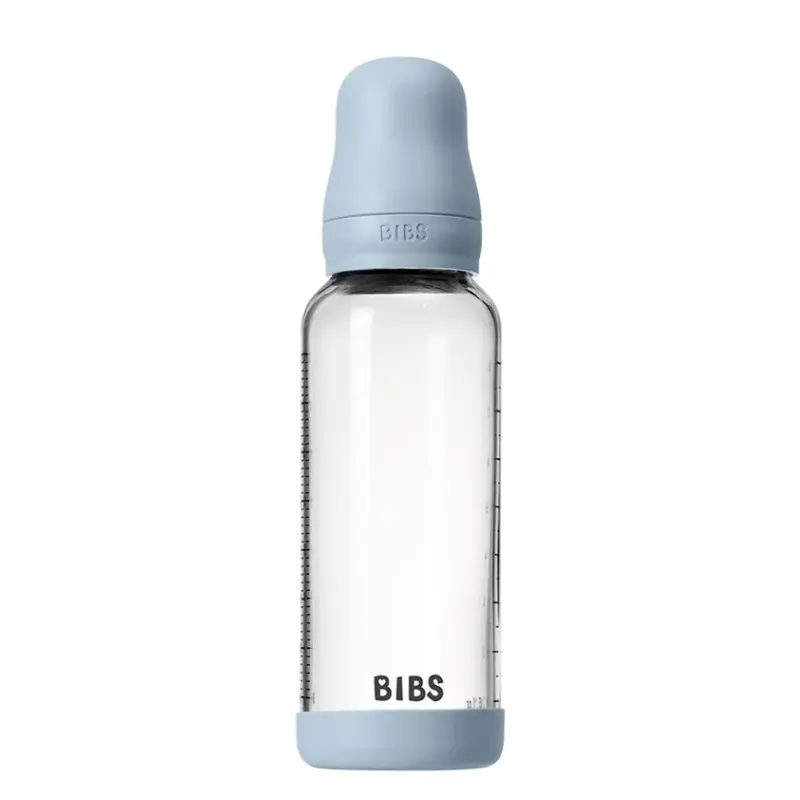 xx Biberon en Verre 240ml avec Tétine en Silicone Débit Moyen - Baby Blue
