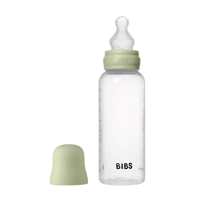 xx Biberon rond en silicone, 270 ml, débit moyen, couleur sauge - BIBS