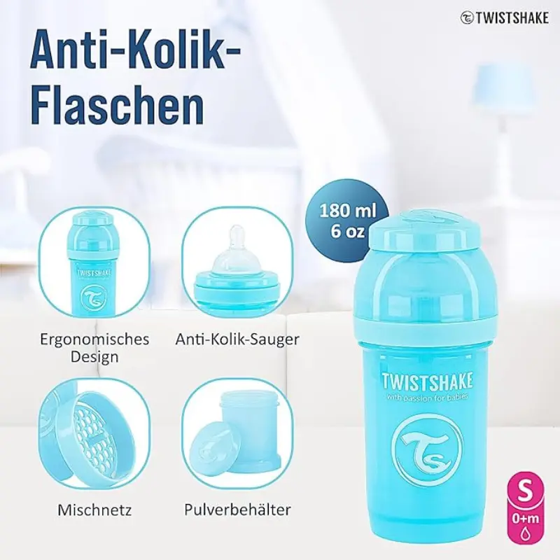 Biberons Anti-Coliques Twistshake 180ml Bleu– 2m+