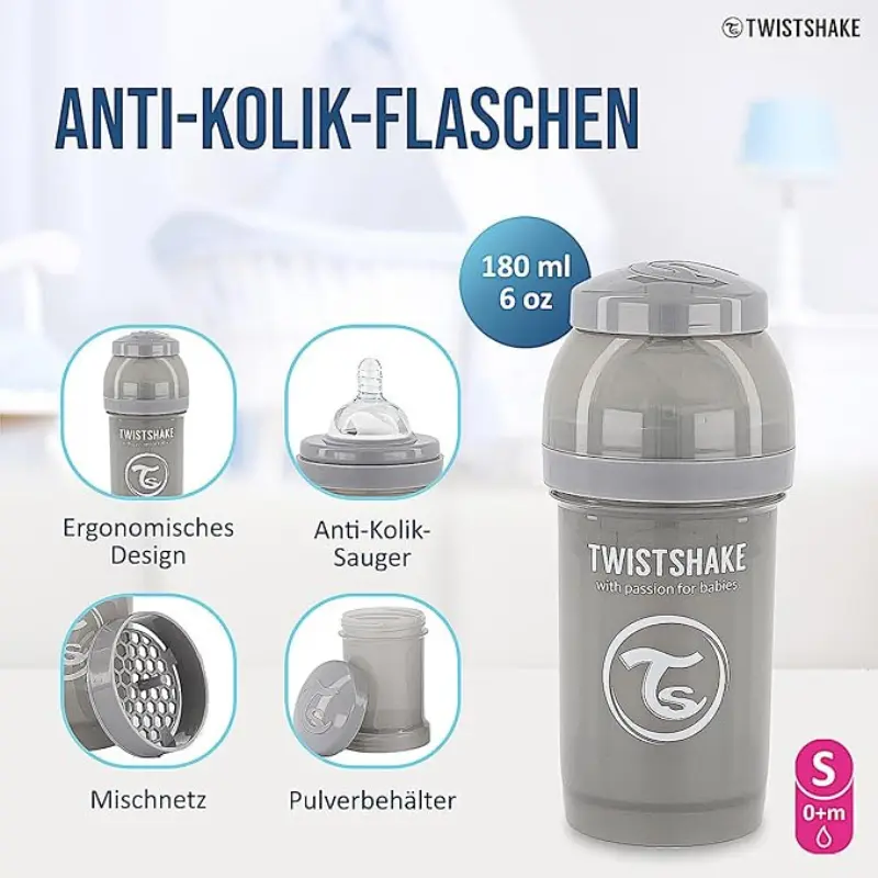 Biberons Anti-Coliques Twistshake 180ml gris – 2m+