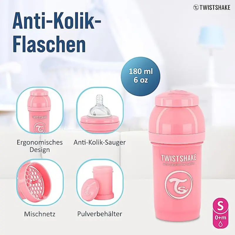 Biberons Anti-Coliques Twistshake 180ml Rose – 2m+