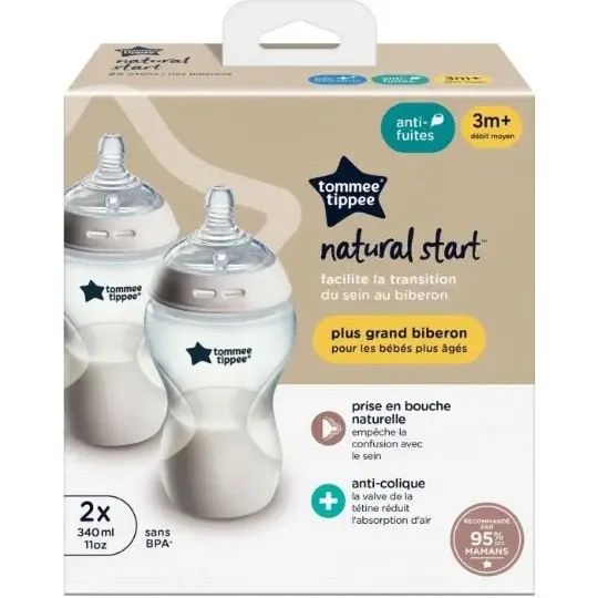 Biberons Tommee Tippee Natural Start 340 ml avec Tétine Imitant le Sein – Lot de 2