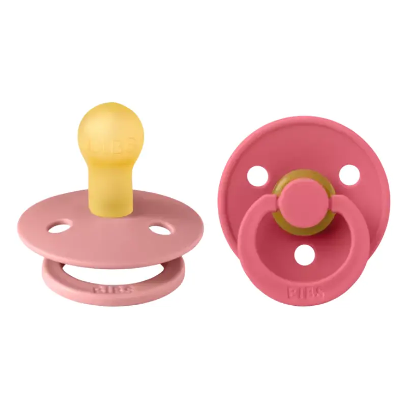 xx BIBS Colour Sucette Ronde en Caoutchouc Naturel – Lot de 2 - Rose Poudré - Corail