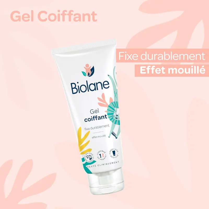 BIOLANE Gel Cheveux Coiffant Bébé 100ml Effet Mouillé et Fixation Douce pour Cheveux Fins