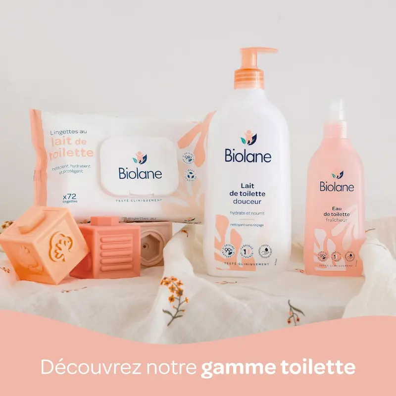 BIOLANE Lait de Toilette Bébé 750ml Nettoyage Doux Sans Rinçage, Visage, Corps et Siège
