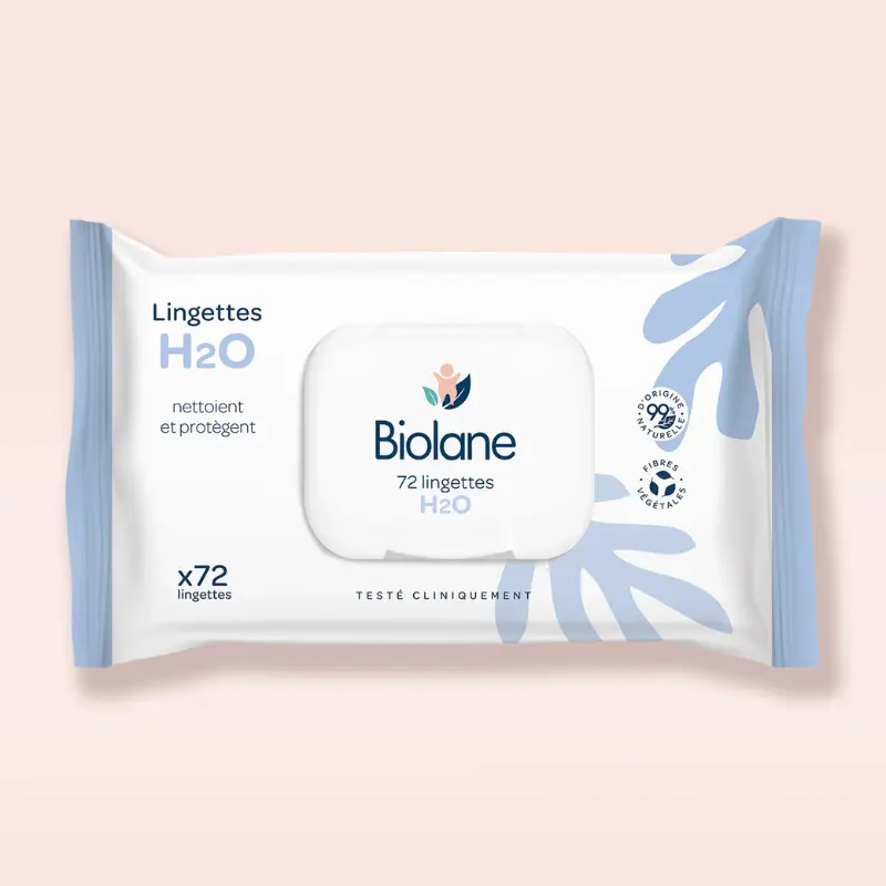 Biolane Lingettes Épaisses H2O Bébé Nettoyage Doux et Naturel pour Peau Sensible
