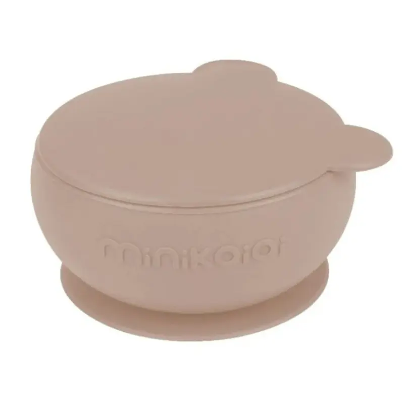Bol avec Couvercle et Ventouse MINIKOIOI en Silicone – Beige