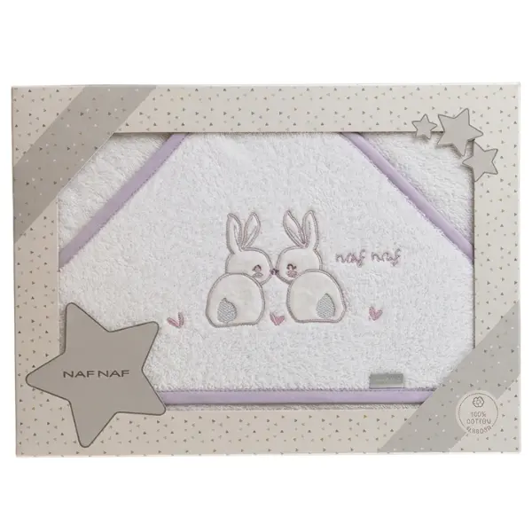 xx Cape de Bain Bébé NAF NAF en Coton - Motif Duo Lapins Brodés