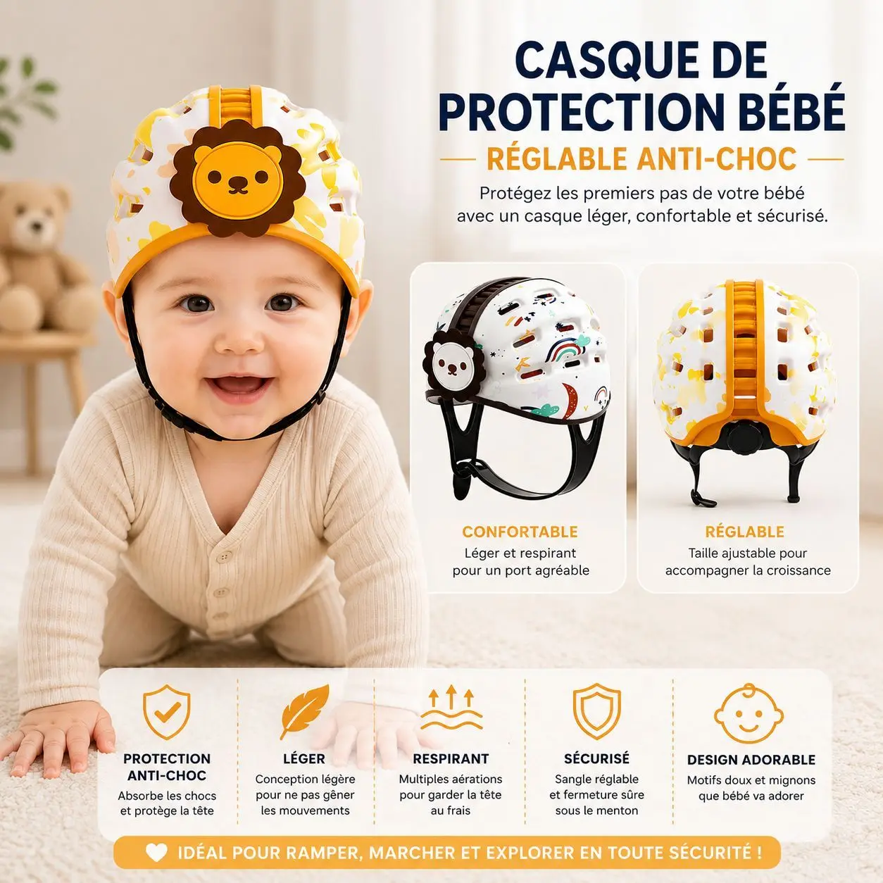 Casque de protection pour bébé Orange
