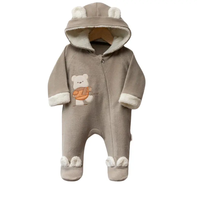 Combinaison polaire bébé avec capuche à oreilles et motif ourson