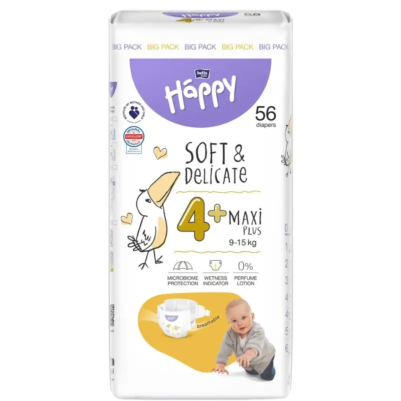Couches Happy Taille 4+ (9-20kg) 56 unités