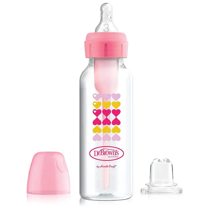 xx Dr. Brown’s Biberon Cole étroit 250ml Rose 6M+