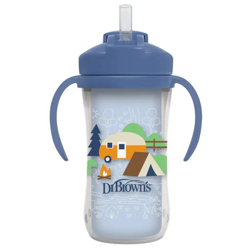 xx Dr. Brown's Gobelet Isotherme à Paille 300ml avec Poignées 12M+ - Bleu