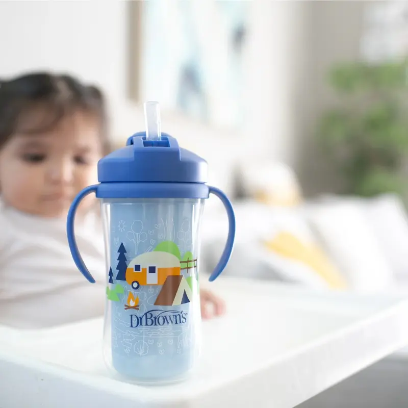 Dr. Brown's Gobelet Isotherme à Paille 300ml avec Poignées 12M+ - Bleu