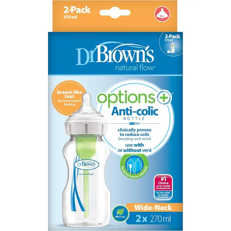 Dr. Browns Options+ Biberons à col large anti-coliques 270ml lot de 2