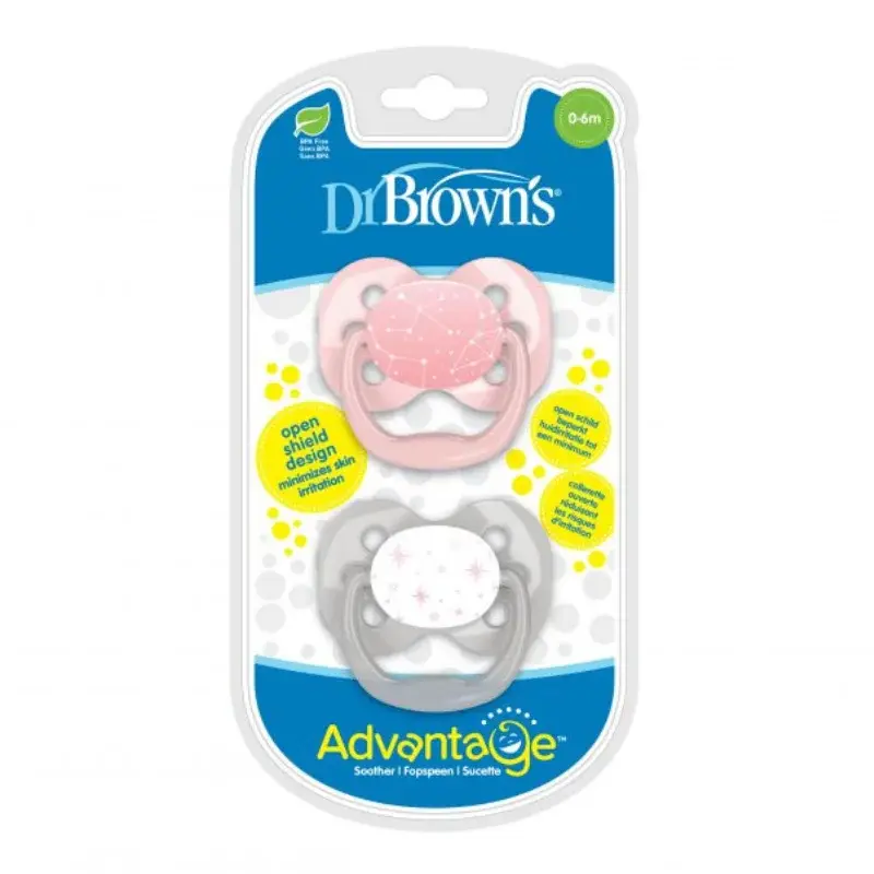 xx Dr. Brown’s Sucette symétrique phase 1 rose – gris pack de 2