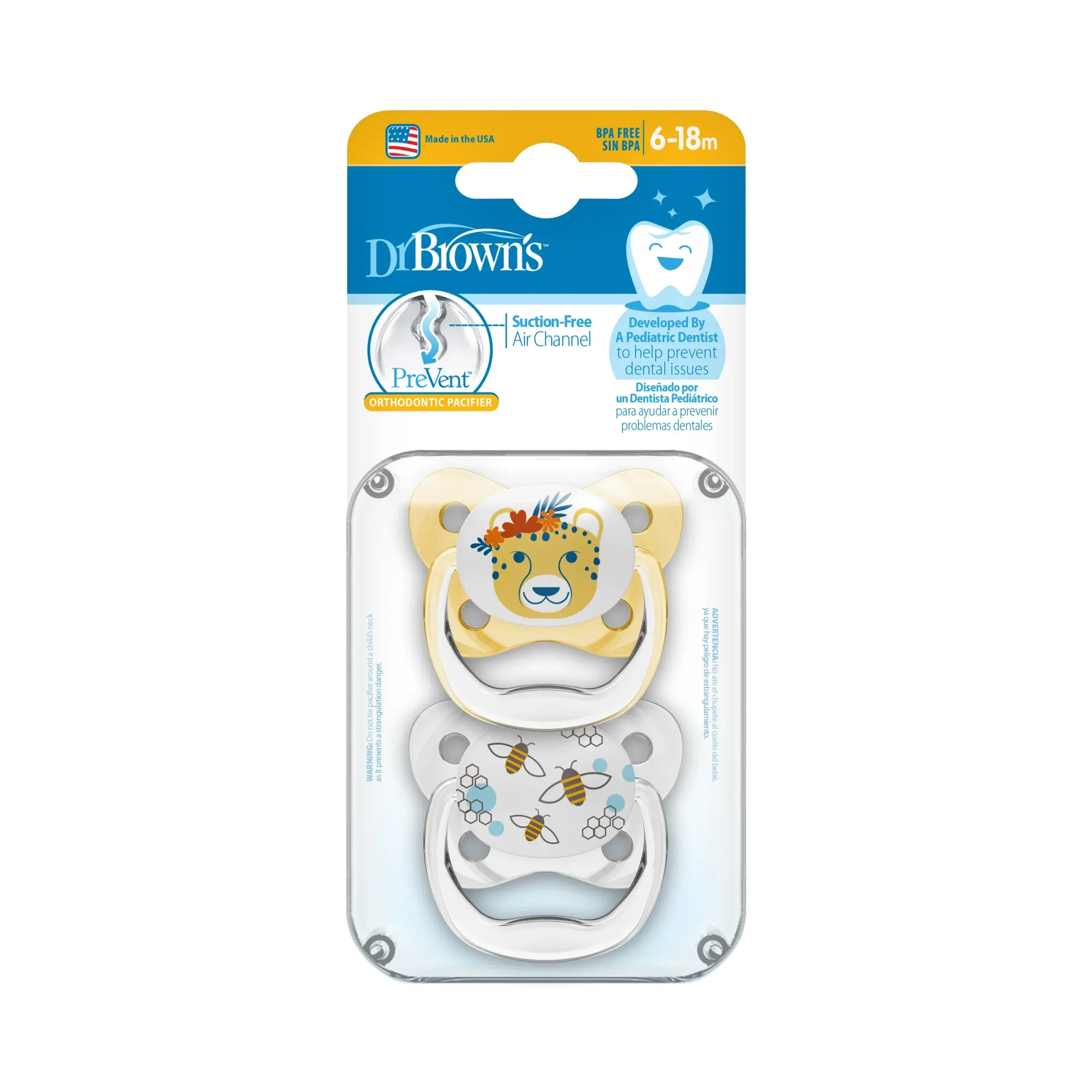 xx Dr.Brown’s Lot de 2 sucettes PreVent Lion/Abeille 6-18mois