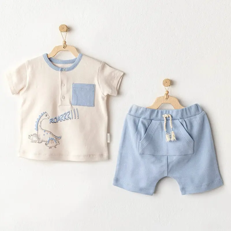 Ensemble 2 pièces d'été pour bébé garçon Andywawa - Bleu dinosaure