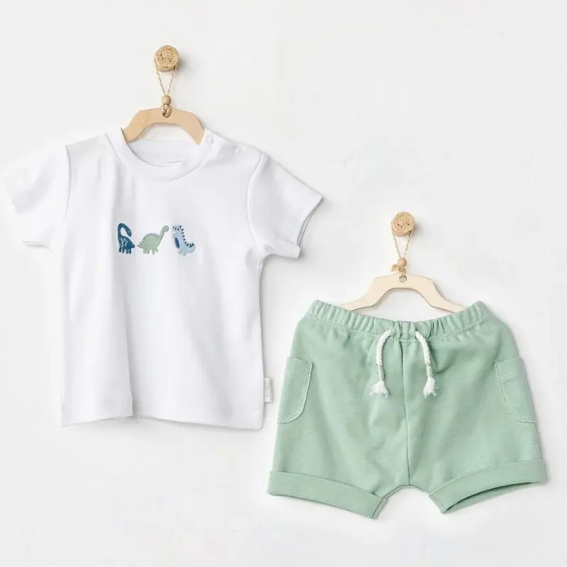 Ensemble 2 pièces dinosaure pour bébé Vert Blanc- Andywawa