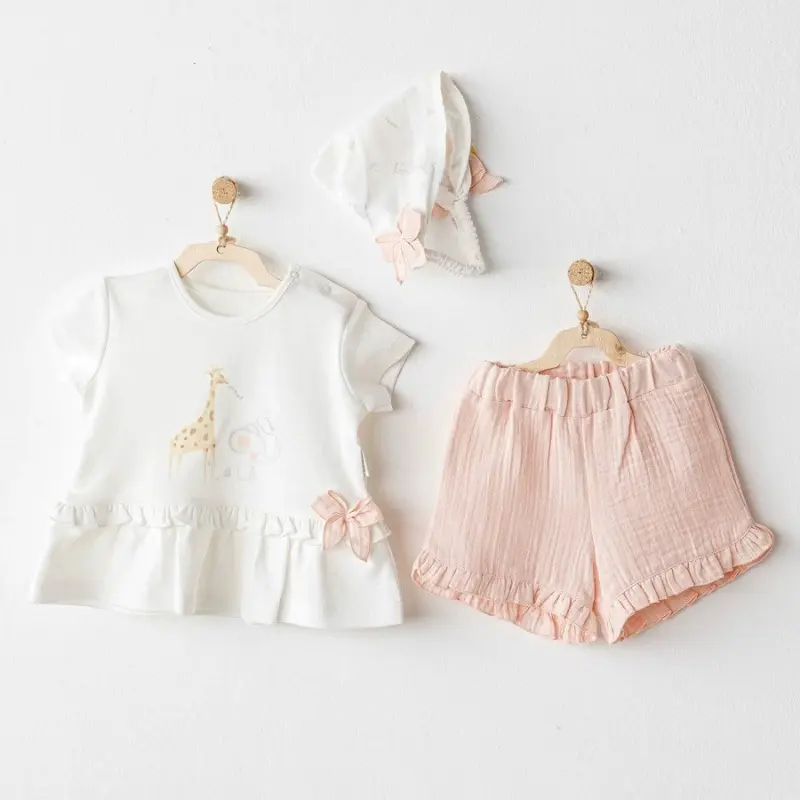 xx Ensemble 3 pièces d'été pour bébé fille Andywawa : t-shirt, short et chapeau – Rose