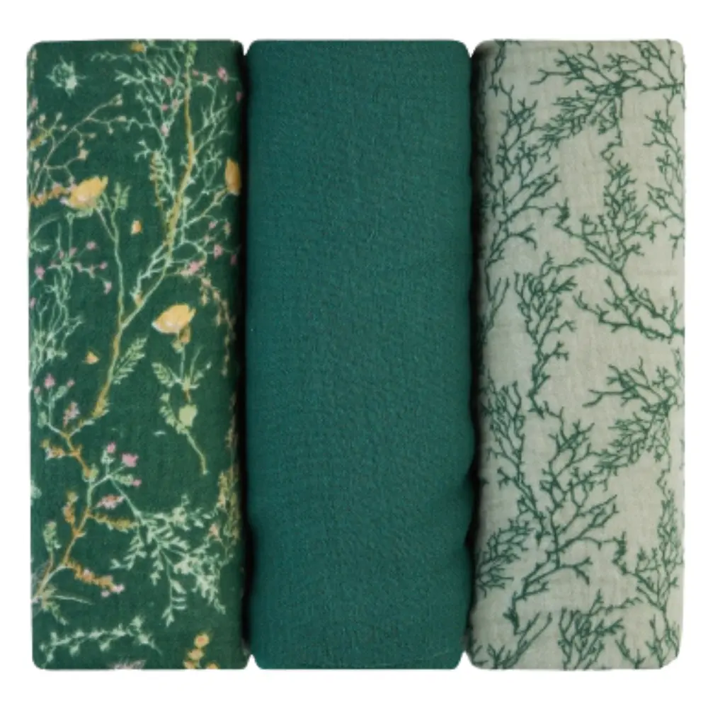 xx Ensemble de 3 langes en mousseline 100x100 cm vert