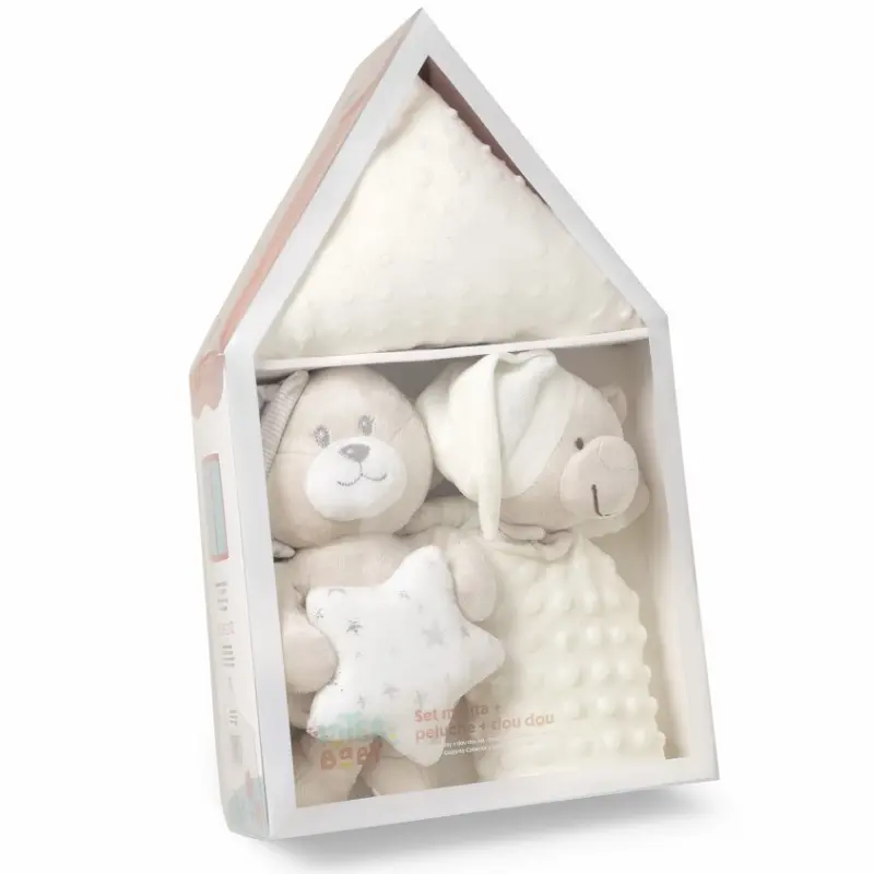Ensemble de 3 pièces Petite Maison  Peluche + Couverture + Dou Dou Beige