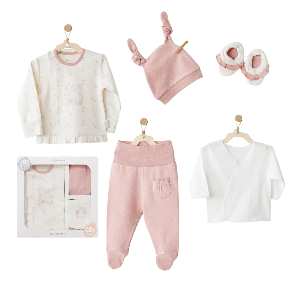 Ensemble de 5 pièces Andywawa pour la sortie de l'hôpital de bébé AC26080 Écru