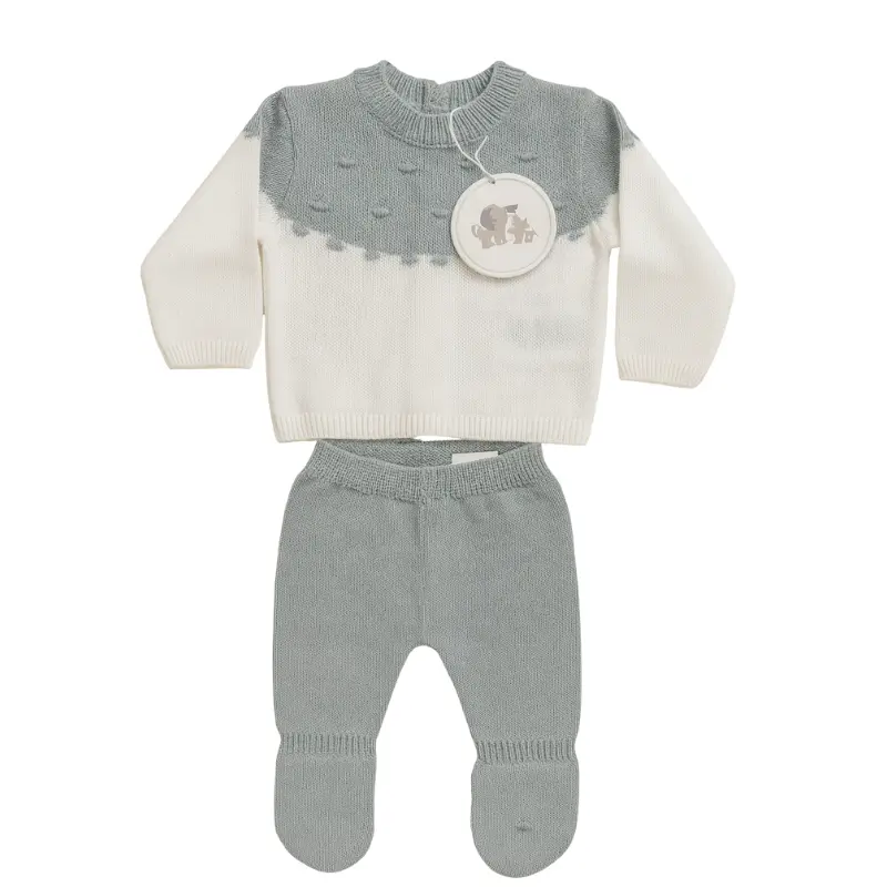 xx Ensemble tricot bébé deux pièces – Pull bicolore et pantalon à pieds – Mini Yatsi