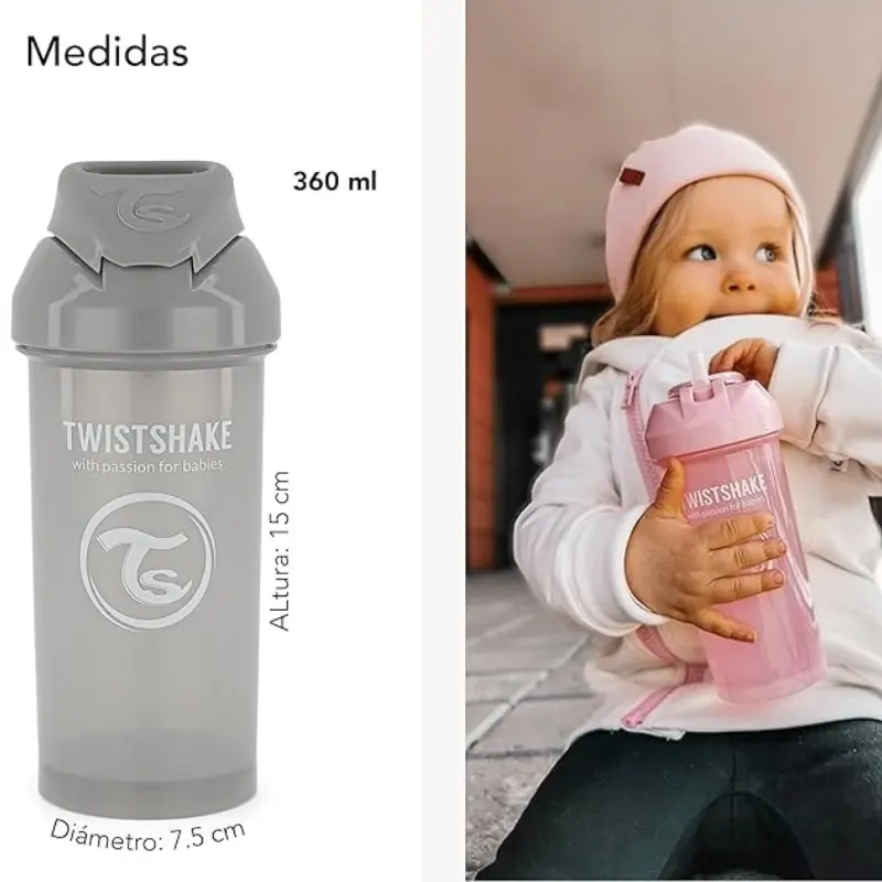 Gobelet à paille Twistshake 360 ​​ml - Grise- 6 mois plus