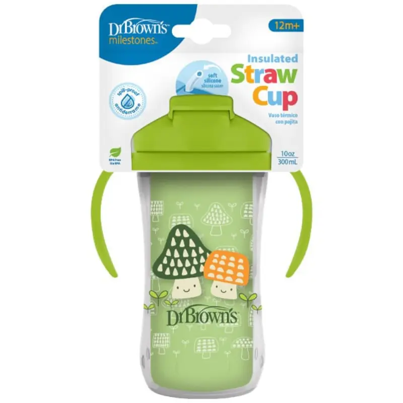 xx Gobelet en plastique pour enfants Dr. Brown's avec poignées et paille, 12 mois et plus, vert, 300 ml
