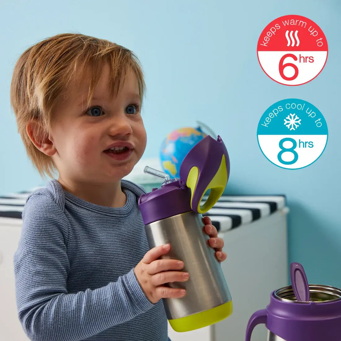 Gourde Isotherme b.box 350 ml avec Paille pour Enfant – Acier Inoxydable
