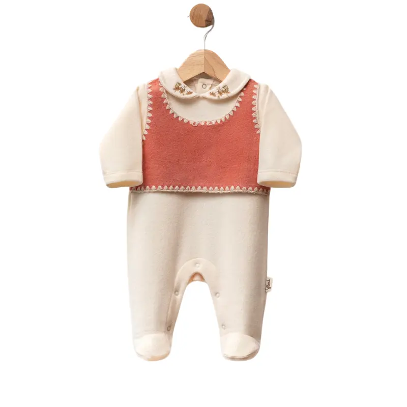Grenouillère bébé en polaire avec col brodé et effet gilet