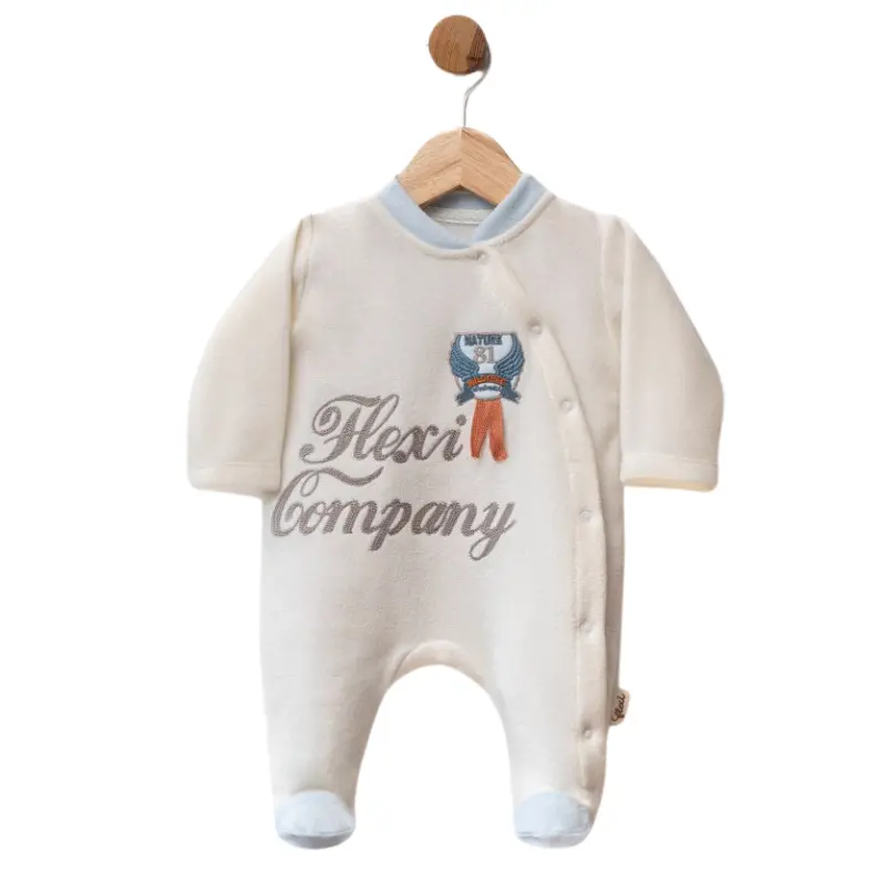Grenouillère bébé en polaire avec détails bleus et motif - Flexi Company