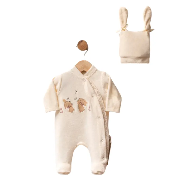 xx Grenouillère bébé en velours avec broderie lapins