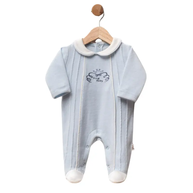 xx Grenouillère bébé en velours avec col et broderie King Baby