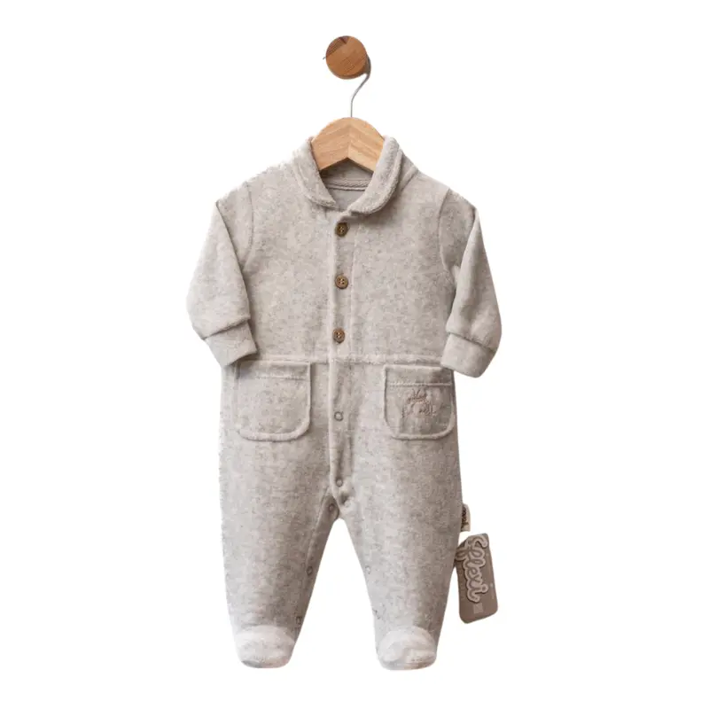 Grenouillère bébé en velours avec poches