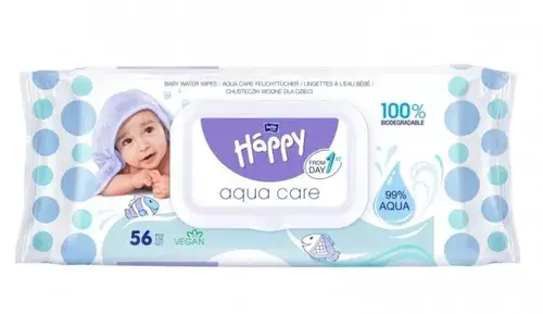 xx Happy Aqua Care – Lingettes Bébé à l’Eau 99% Biodégradables  56 Lingettes