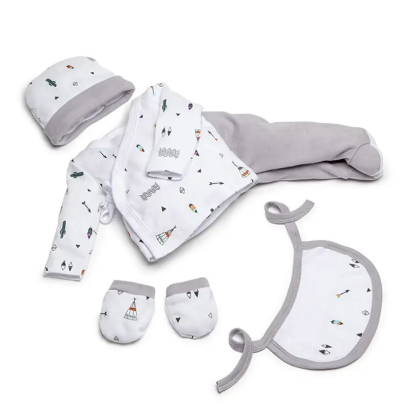 xx Interbaby Set 5Pcs Gris (Chemise+Pantalon+Gants+Bavoir+ChaussEttes) (0-6 Mois)