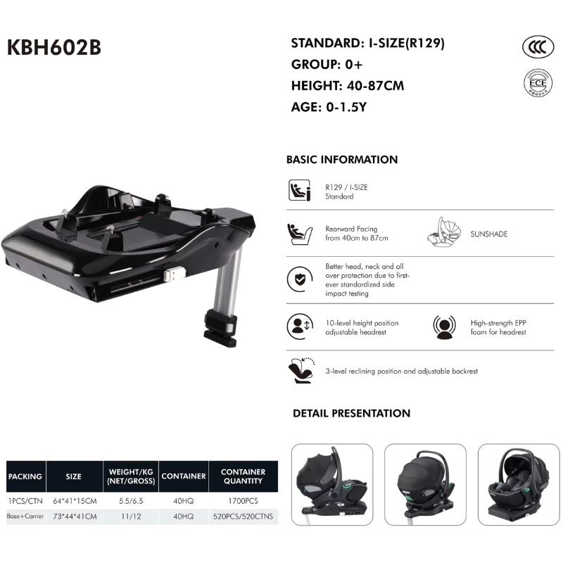 Kidilo Siège Auto Bébé KBH602B – Portable et Inclinable à Plat avec Base Isofix Vert