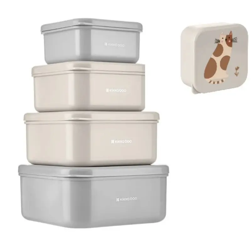 xx KikkaBoo Lot de 4 boîtes à lunch Kitty Cat Gris