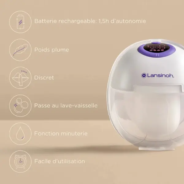 Lansinoh Tire-lait Mains Libres Simple – Compact, Portable et Confortable