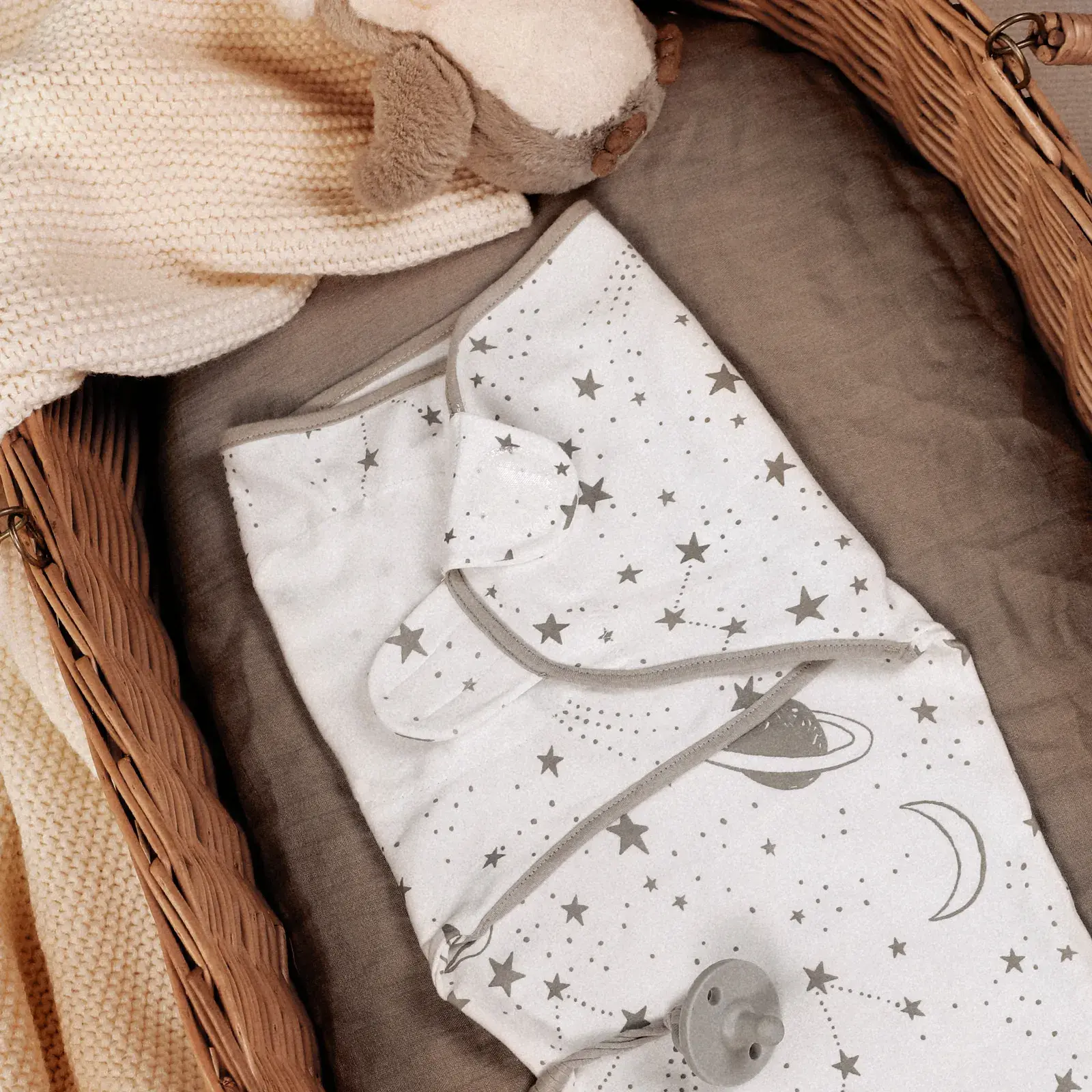 Lot de 3 couvertures d'emmaillotage pour bébé Gris