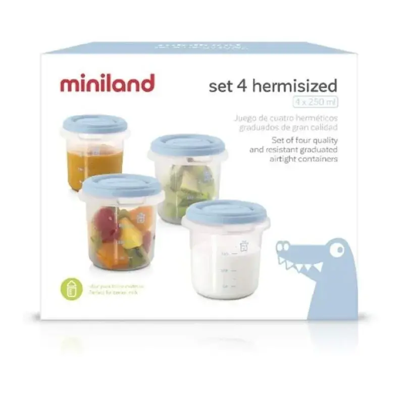 xx Miniland Set 4 Pots de conservation Bleu