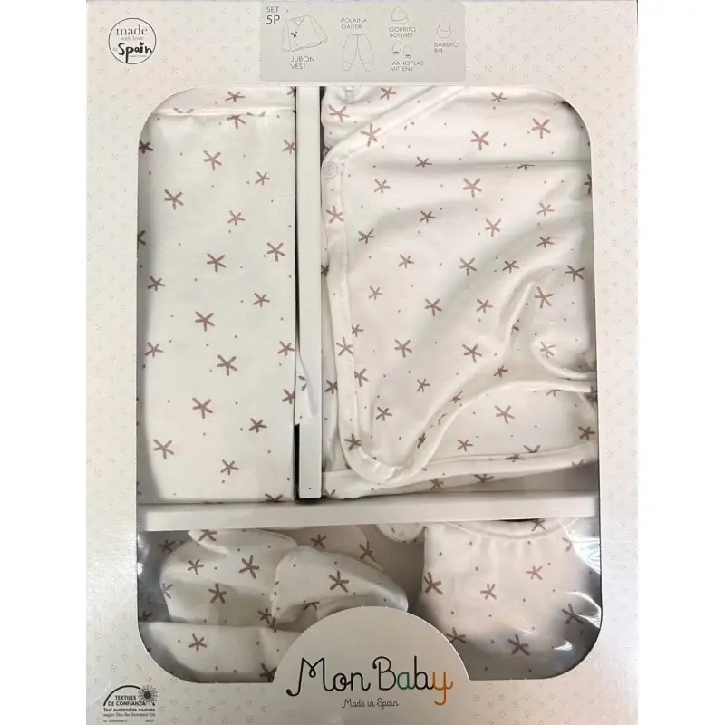 xx MON BABY Set 5p (Gilet double+Pantalon+Bavoir+Gants+Bonnet)S.night b/beige
